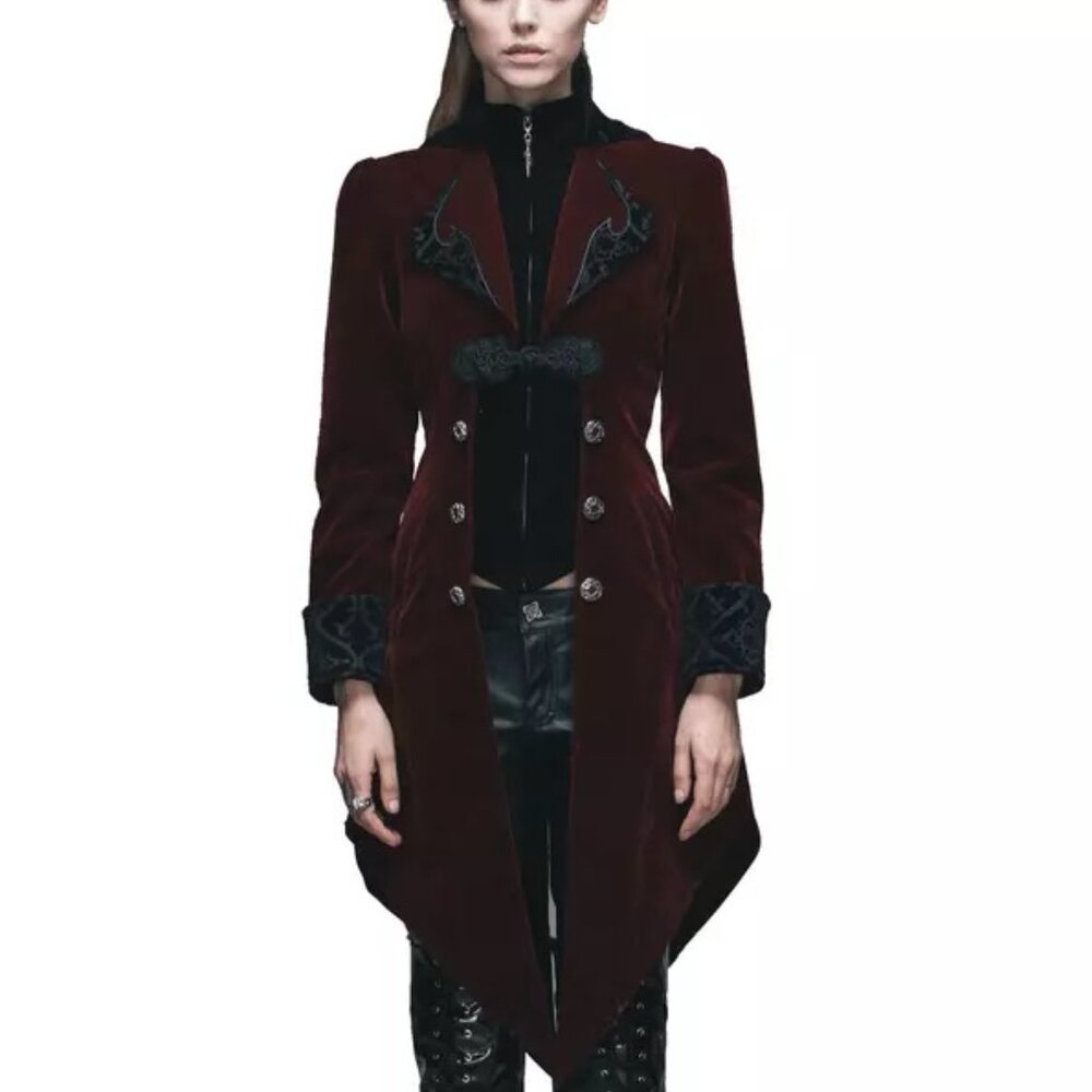 NWOT Devil Fashion Coat Goth Steampunk Style Velour Plush Cosplay Vampire